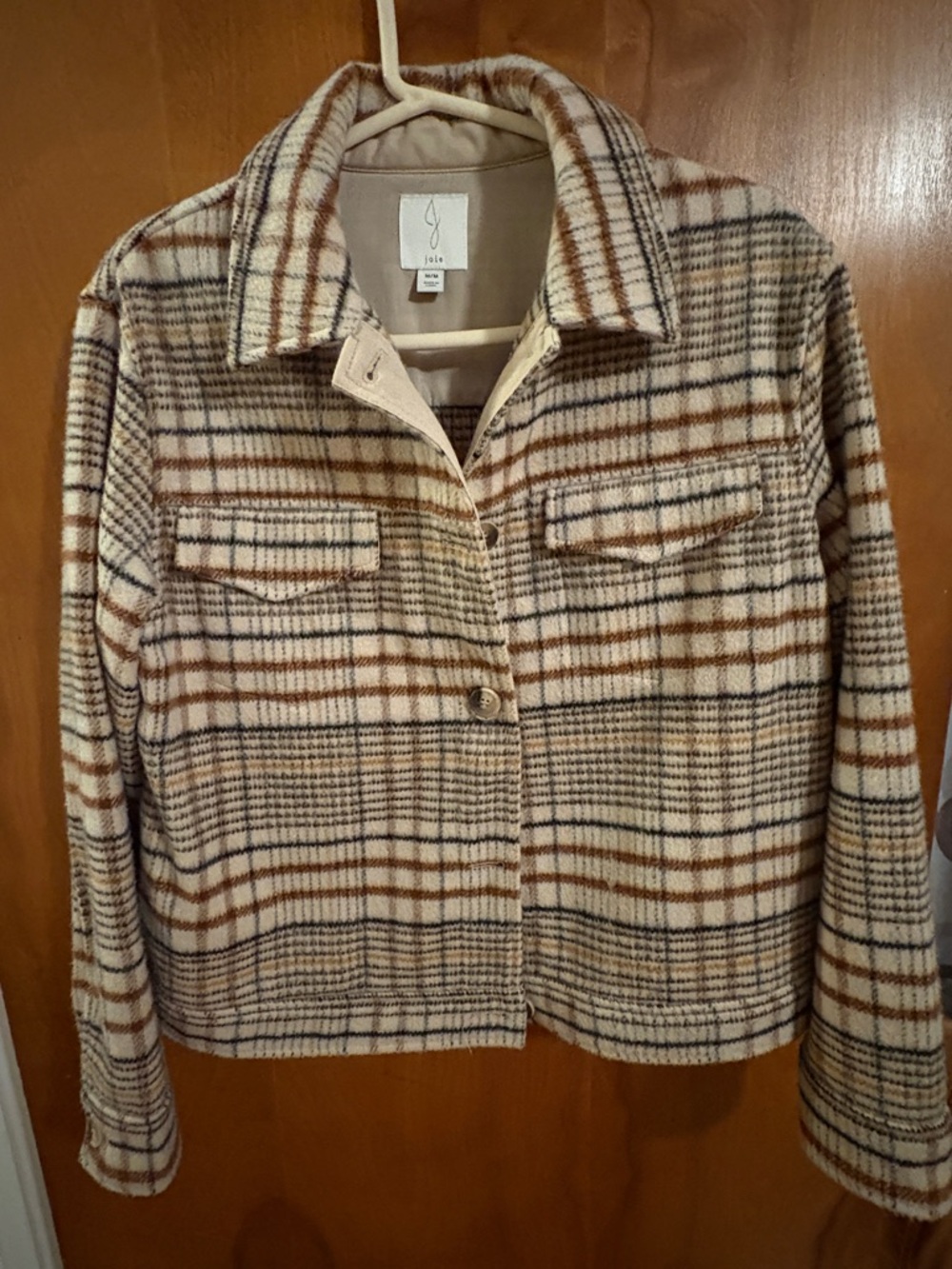Joie Cream Plaid Jacket with Tan and Brown Stripes